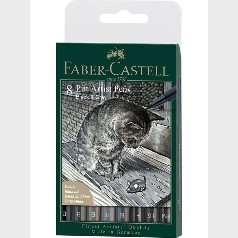 Faber Castell Pitt Artist Pen Set - Black and Grey (8 pcs)