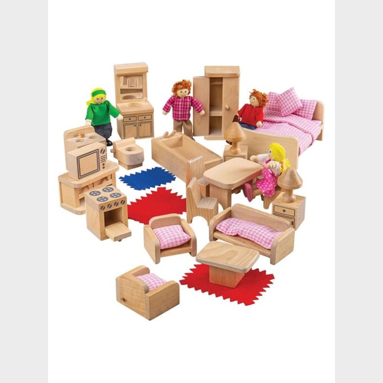 Bigjigs Wooden Doll Family with Furniture 26 pieces