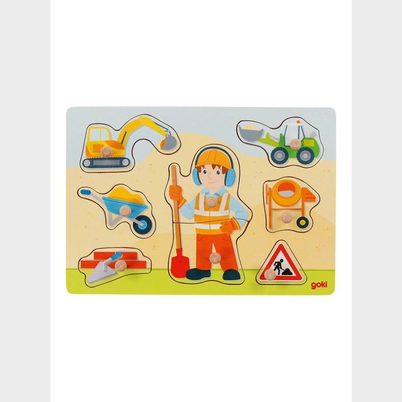 Goki Wooden Stud Puzzle Construction Worker 8 pcs Wood